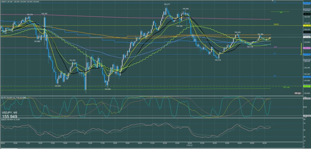ドル円5分足チャート　金曜日　1月24日