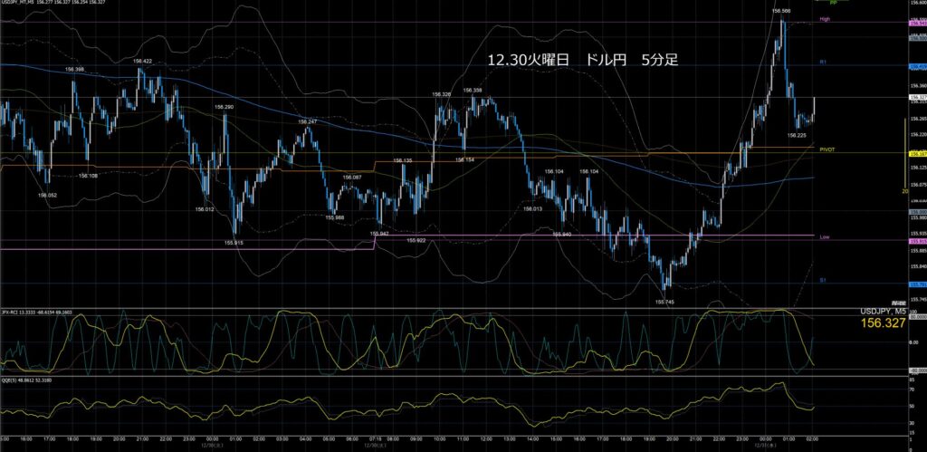 ドル円5分足チャート　火曜日　12月30日