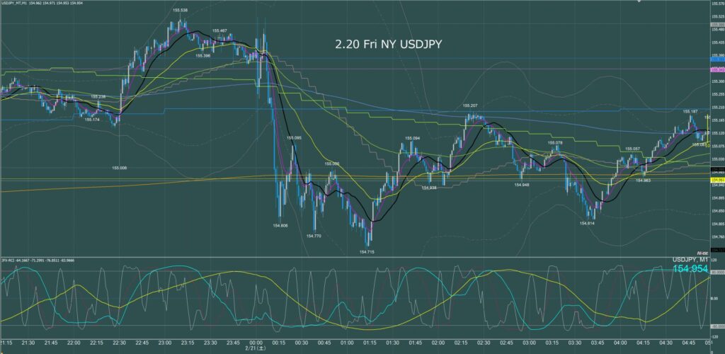 ニューヨーク前半 ドル円1分足チャート 金曜日 2月20日