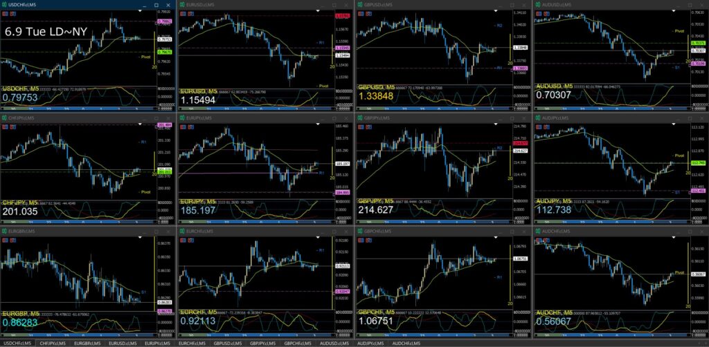 監視12通貨ペア5分足チャート 火曜日 6月9日 LD~NY