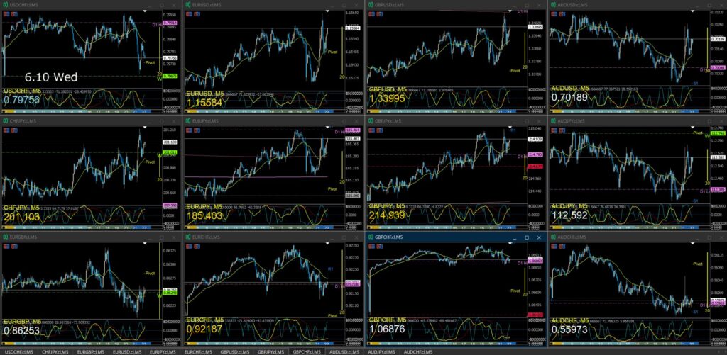 監視12通貨ペア5分足チャート 水曜日 6月10日
